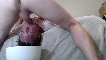 Sissy fag gagging on my big cock Sissy fag gagging on my big cock