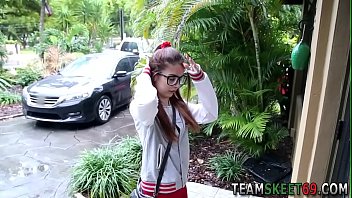 Cute babysitter gets braces cummed after riding cock Cute babysitter gets braces cummed after riding cock