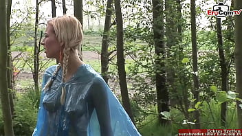 Blonde teen with big tits fucked from two guys outside in a 3some Blonde teen with big tits fucked from two guys outside in a 3some