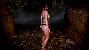 Mature sexy lara croft alone seductively posing in microbikini at thicket Mature sexy lara croft alone seductively posing in microbikini at thicket