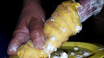 Cream filled snack filling it with cum Cream filled snack filling it with cum