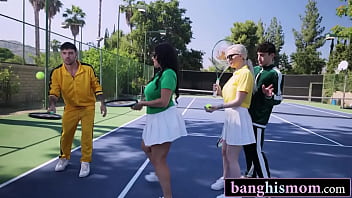 Stepmoms swap & fuck their idiot stepsons after tennis practice Stepmoms swap & fuck their idiot stepsons after tennis practice