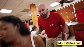 Busty blondie share bbc with her ebony friend and fuck customer in the restaurant Busty blondie share bbc with her ebony friend and fuck customer in the restaurant