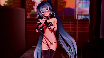 Miku striptease on street mmd by stranger mmd