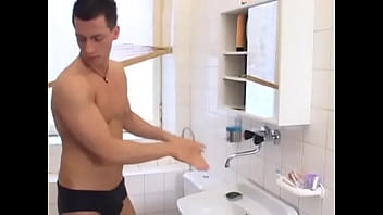 Muscled stud gets fucked bareback in bathroom Muscled stud gets fucked bareback in bathroom