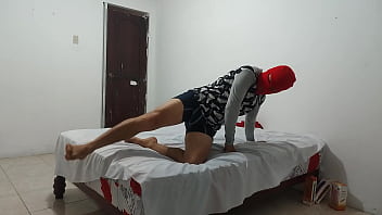 American man with small and ugly penis tries to masturbate his penis with an inflatable plastic