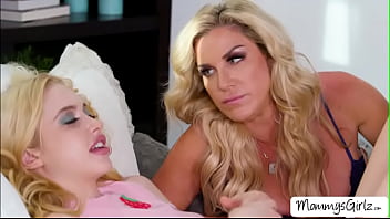 Busty milf stepmom and her teen stepdaughter exchange kisses and strip lesbian ladies fuck in 69 and scissor sex positions