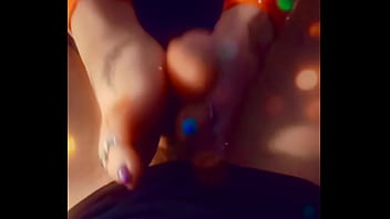 Prettyfeetelite - barefoot goddess twinkletoes - handjob and footjob ignoring husband while on the phone with lover with slo-mo cumshot