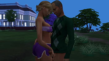 Fitness babe caught an old man jerking off to her in the bushes and helped him cum in public old with young