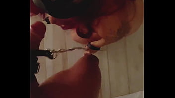 A teen girl sucks a teen guy dick on a leash in the smoke of hookah and licks balls pov blowjob