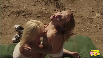 A blonde milf gets all her holes licked and plugged outdoors