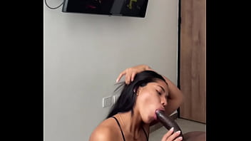 Cute brunette enters her stepbrother's room and gives him a sloppy blowjob -amateur couple- nysdel