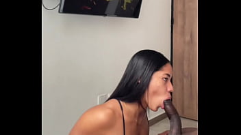 Cute brunette enters her stepbrother's room and gives him a sloppy blowjob -amateur couple- nysdel