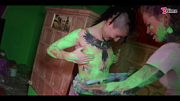 Alternative girls lesbian play tattoo dreadhead teens color play fingering toy dreadheads alt porn goth punk zf098