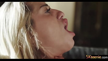 She barely gets through the door before she's on the couch with her pussy spread for his tongue