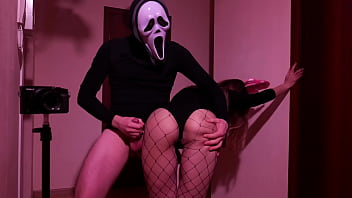 Excited masked amateur couple fucks in front of a mirror on halloween eve - fetish role-playing games