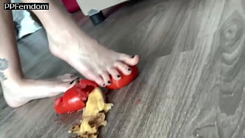 Dick-shaped vegetable trampling bare foot - pov cbt femdom fantasies with mistress sofi