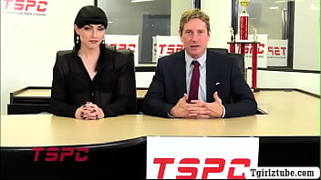 Transgender soccer player is getting interviewed in her that they get horny and they start kissing each is she throats the big cock of the host and he then barebacks her wet ass in return