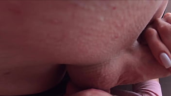 Sloppy blowjob egg licking cock jerking with sex toy dick sucking through fake vagina cum in mouth close up - female pov suck