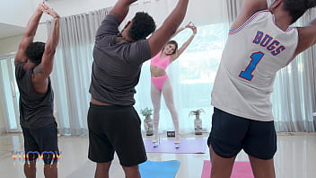 20 year old brazilian gym trainer gabily castro in an intense double penetration scene with 3 big cocks
