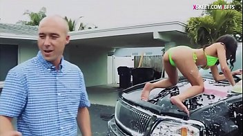 hot babe washing car and gets fucked