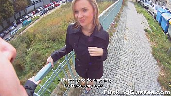 fucking glasses blonde cutie tricked into outdoor sex