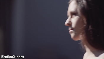 nude girl in the morning walk in the garden