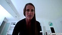 Stepson gets an eyeful as stepmom stands at the sink in her bra and panties!