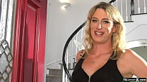 My stepmom Nikki Vicious turns out to be a shemale and thats just my thing.The tall blonde tgirl sucks her black stepson and lets him bareback her