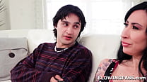 Stepmom Lily Lane gets horny when her stepson flirts with her. The busty milf lets the guy suck her big tits and deepthroat his big cock in return.