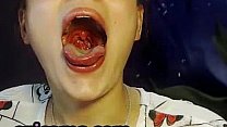 Russian model deepthroating with her tongue out