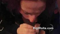 Brunette gets a close up view of cock