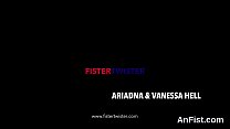 Lesbo kitten gets her shaven vagina and anal fist fucked