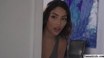 Horny masseuse watches her customer getting naked in the massage that she lets her customer lay down and she then start massaging her is they get horny and start kissing each other before she licks the pussy of her customer