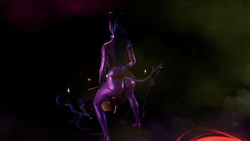 Gorgeous toned demon thanks you with an lewd striptease for the summoning