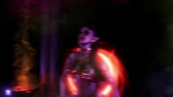 Gorgeous toned demon thanks you with an lewd striptease for the summoning