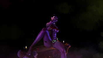 Gorgeous toned demon thanks you with an lewd striptease for the summoning