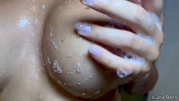 Soapy shower milf teases her big tits pussy & ass in close up