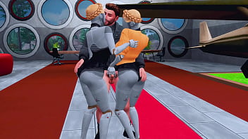 Two horny twins arranged hard sex and femdom for a young soldier