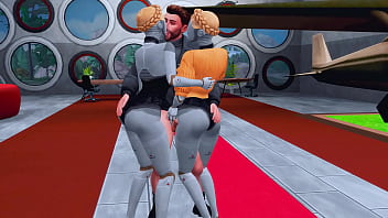 Two horny twins arranged hard sex and femdom for a young soldier