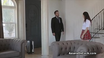Filling tight asian pussy with a fat cock Filling tight asian pussy with a fat cock