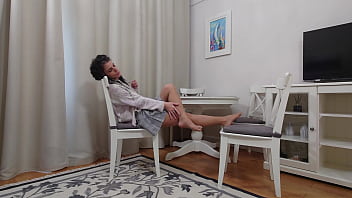 Kim toy in plaid skirt and nude pantyhose showing her toned legs