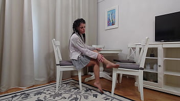 Kim toy in plaid skirt and nude pantyhose showing her toned legs