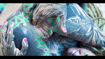 Tattooed girl loves deep anal gaping and cum play