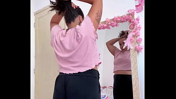 Chubby girl farting while getting ready for a date