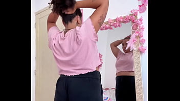 Chubby girl farting while getting ready for a date