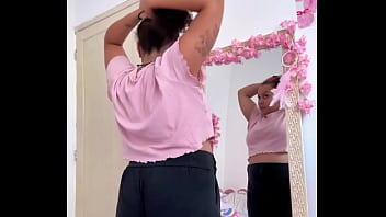 Chubby girl farting while getting ready for a date