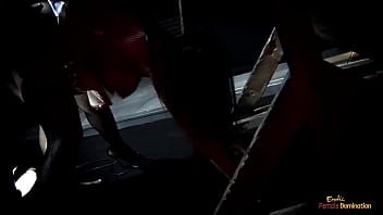 Horny brunette milf with huge boobs got talked into sucking a long dick in the sex dungeon before fucking in reverse cowgirl position until she got fresh cum on her chin