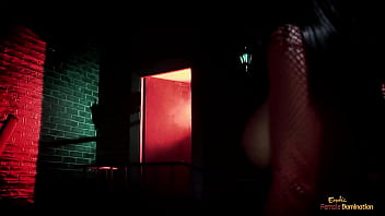 Horny brunette milf with huge boobs got talked into sucking a long dick in the sex dungeon before fucking in reverse cowgirl position until she got fresh cum on her chin