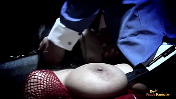 Horny brunette milf with huge boobs got talked into sucking a long dick in the sex dungeon before fucking in reverse cowgirl position until she got fresh cum on her chin